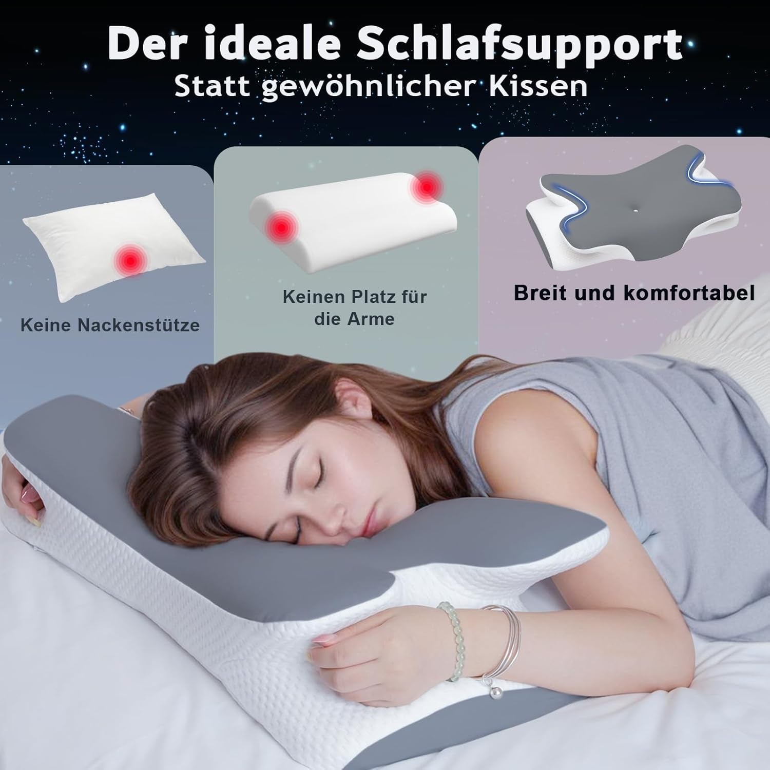 Kussen van traagschuim Nekkussen Orthopedisch kussen - Ergonomisch ontwerp Holle vorm Voor zij-, rug- en buikslapers Grijze cervicale orthopedische kussens Naty Shop