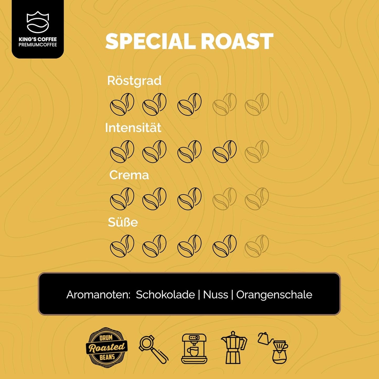 KING'S COFFEE - SPECIAL ROAST - 1 kg Barista Premium Espressobonen - Koffie met lage zuurgraad - Branden in kleine batches in Italië - De beste Arabica-Robusta-mix voor volautomatische machines en portafiltermachines