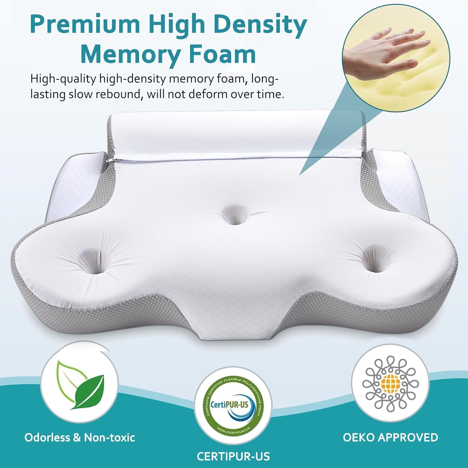 TopEsct Memory Foam Kussen, Zijslaper Kussen, Nekkussen, Hoofdkussen voor Zij- en Rugslapers (Grijs)