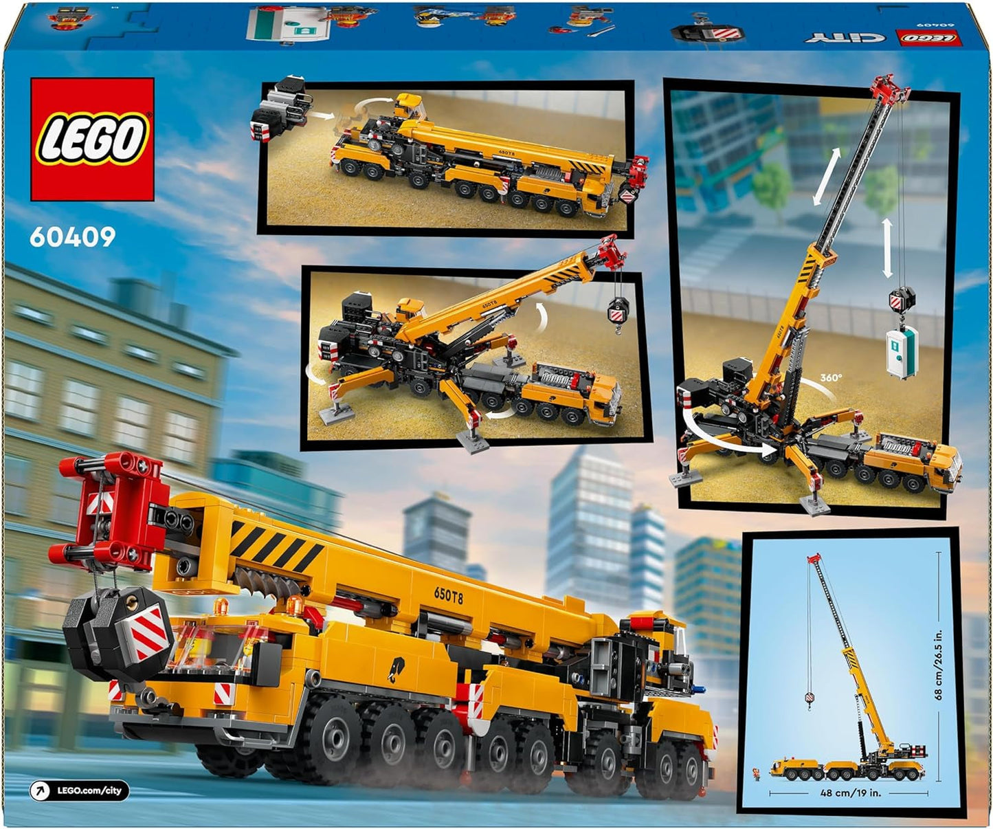 LEGO City Mobiele bouwkraan Bouwspeelgoed voor jongens en meisjes Creatief kindercadeau Lange uitschuifbare arm 4 bouwvakker minifiguren voor rollenspel 60409 Bouwsets Besuche in LEGO-Store