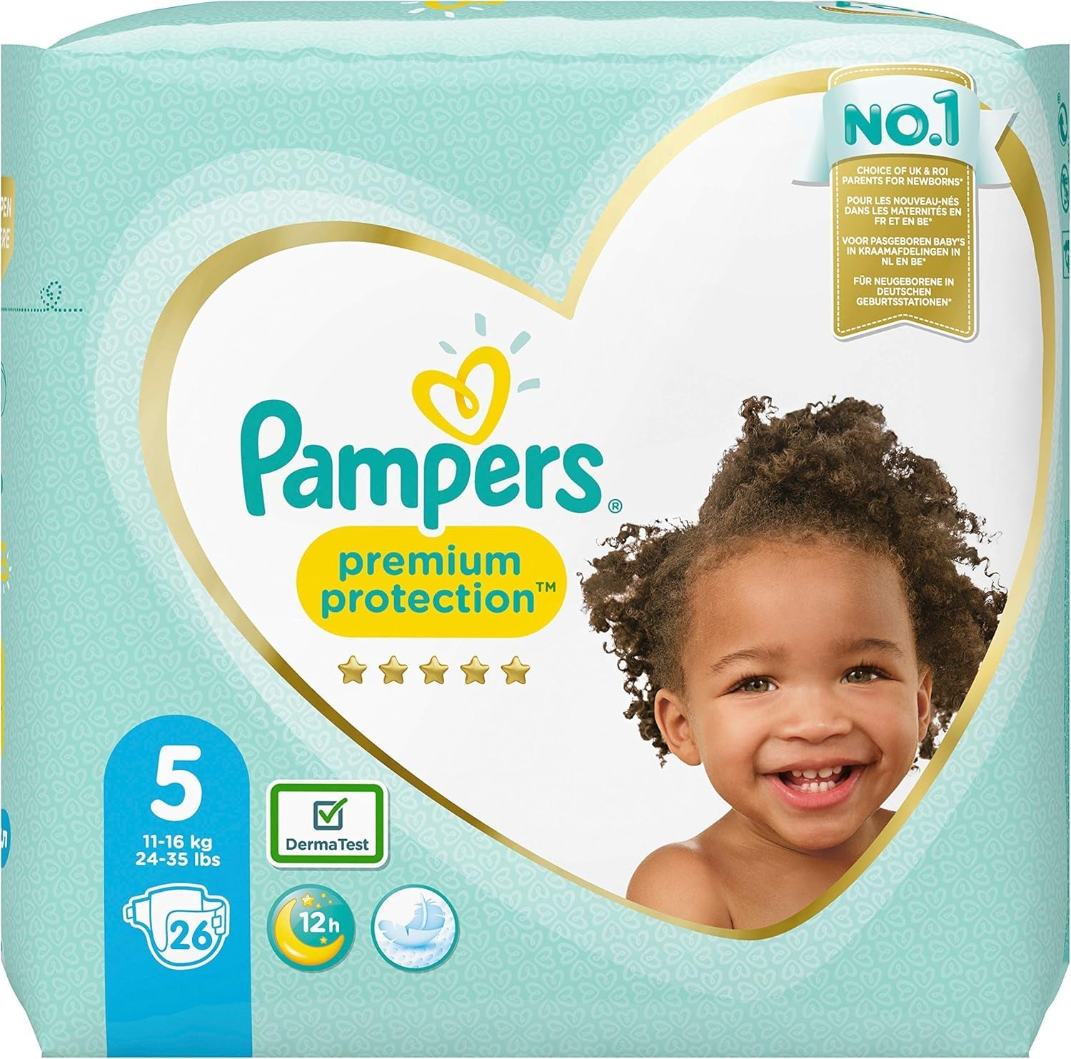 Pampers Premium Protection luiers voor nieuwe baby's, Jumbo-verpakking, maat 1, 72 stuks