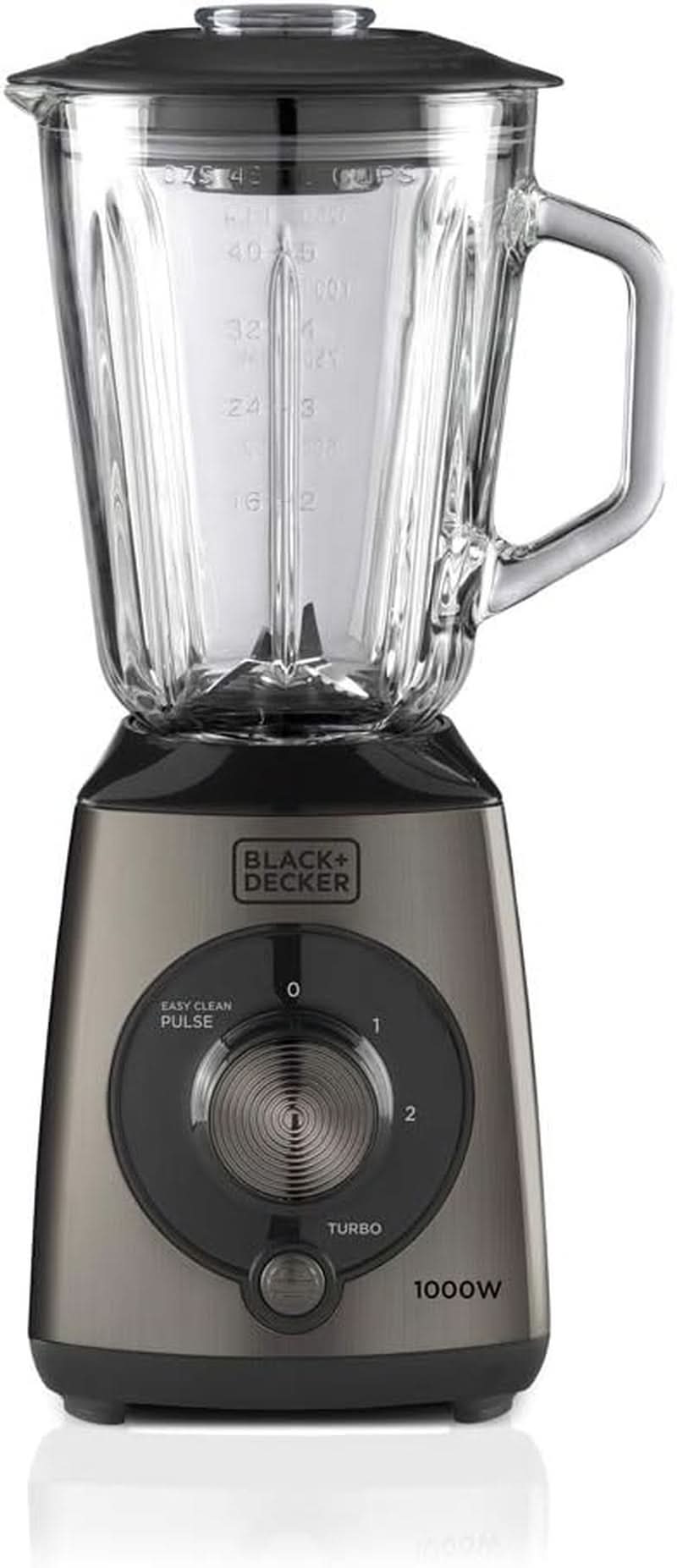 BLACK+DECKER Keukenmixer | 500W | 2 snelheden | Pulsfunctie | Glasrug | 1,5L | Edelstahlmesser Mit 4 Klingen | Herausnehmbar en Leicht Zu Reinigen | Weiß Und Grau Keuken Naty Shop 1000W Edelstahl