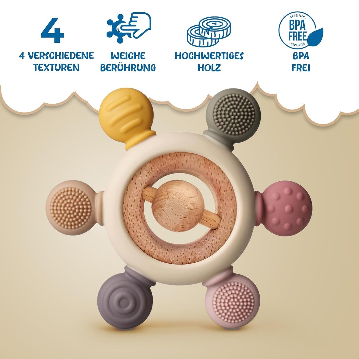 Baby Bijtring met Fopspeenketting - Tandjeshulpmiddel - Babyspeelgoed 0-6 maanden - Newborn Essentials - BPA Gratis Tandjesspeeltje - Babycadeau-ideeën