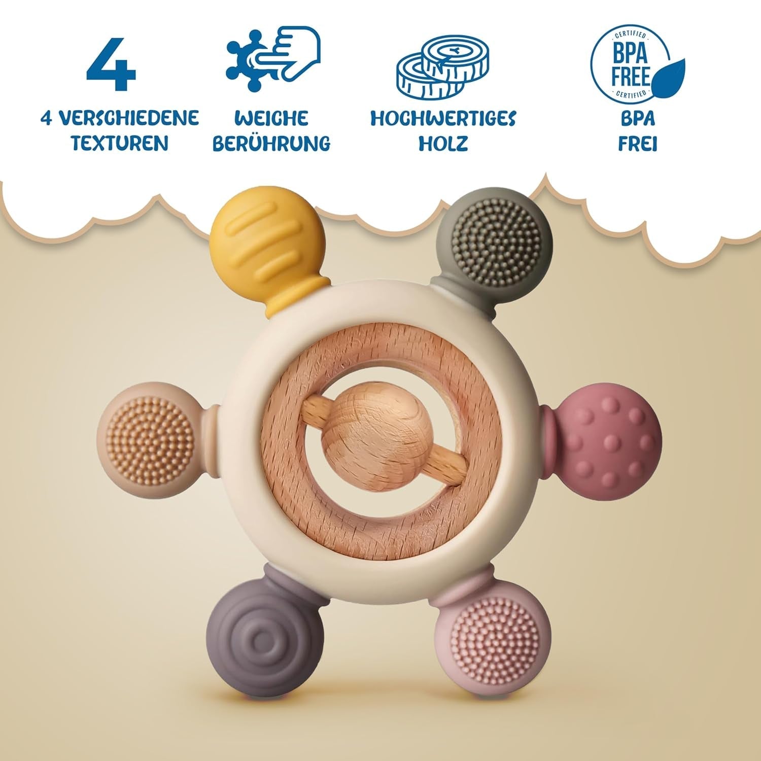 Baby Bijtring met Fopspeenketting - Tandjeshulpmiddel - Babyspeelgoed 0-6 maanden - Newborn Essentials - BPA Gratis Tandjesspeeltje - Babycadeau-ideeën