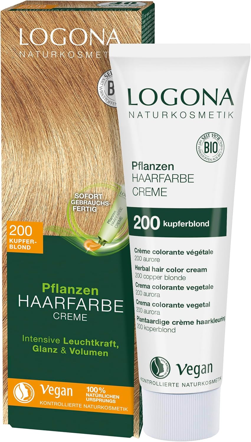 LOGONA Natural Cosmetics Plantaardige Haarkleurcrème 240 Nougat Bruin, Natuurlijke kleurstof voor bruin haar met henna, kleurcrème voor bruintinten, kleuring voor donker haar, 150ml Haarverf Naty Shop 200 Blond koper