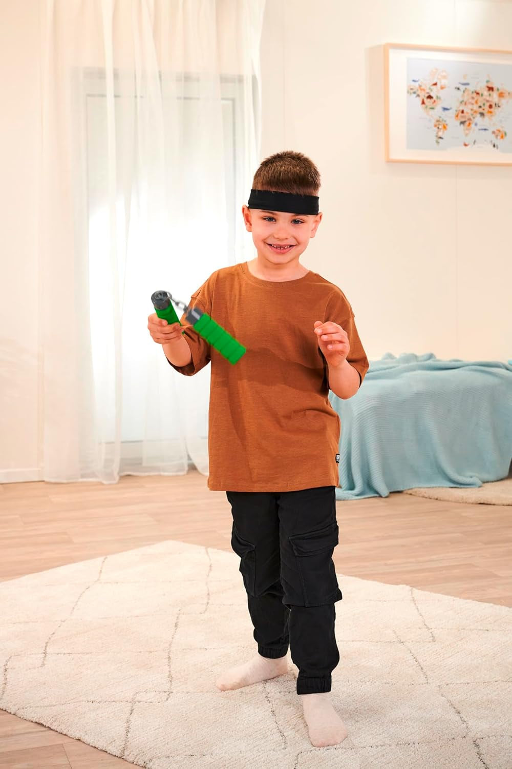 Ninja Nunchaku, geluid, handvat omwikkeld met zacht materiaal, 13cm, rollenspel, vanaf 3 jaar, groen Actiefiguren Naty Shop