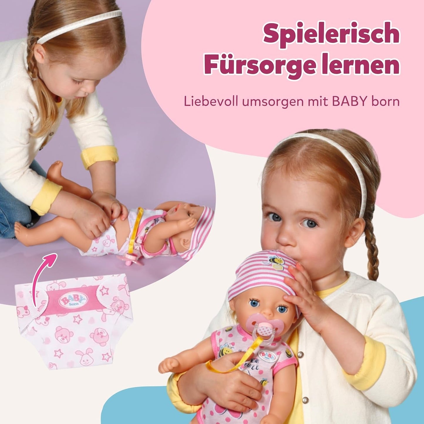 BABY Born Lena (Meisje) - babypop 36 cm - 7 functies, inclusief accessoires en matras - Werkt geheel zonder batterijen - Geschikt voor kleine kinderen vanaf 1 jaar