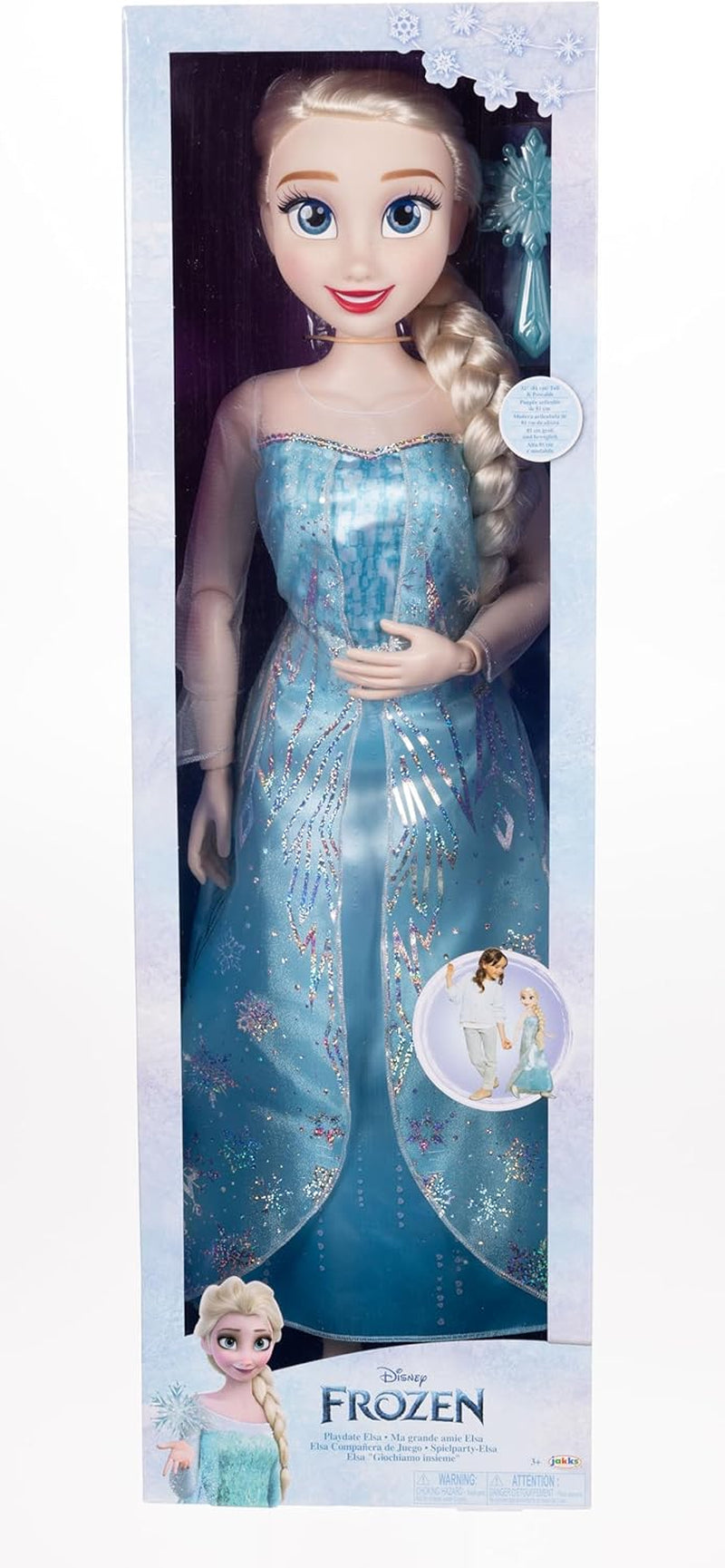 Disney Frozen Playdate Elsa gigantische pop 80 cm van Jakks Pacific Volledig gelede pop met 11 scharnierpunten, inclusief haarborstel en accessoires