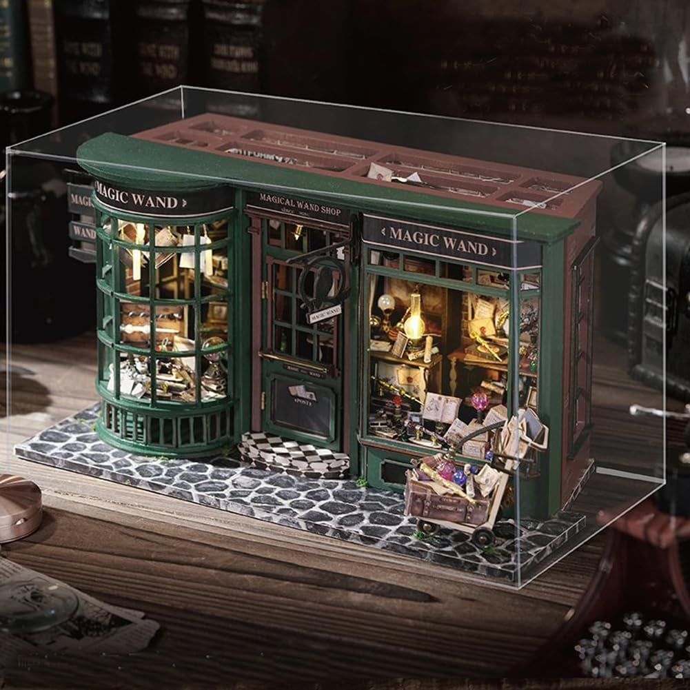 Magic Shop Poppenhuis met stofkap DIY Miniatuur Poppenhuis Meubilair Kit Schaal 1:24 Creatief cadeau voor kinderen Tieners Verjaardagscadeau