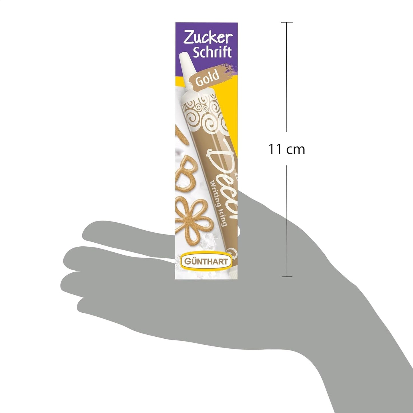 Günthart Backdecor 25 g Suiker met letters GOUD Voor alle desserts in gouden kleur Van suiker voor mooie letters en designs, 1 pakje (25 g)