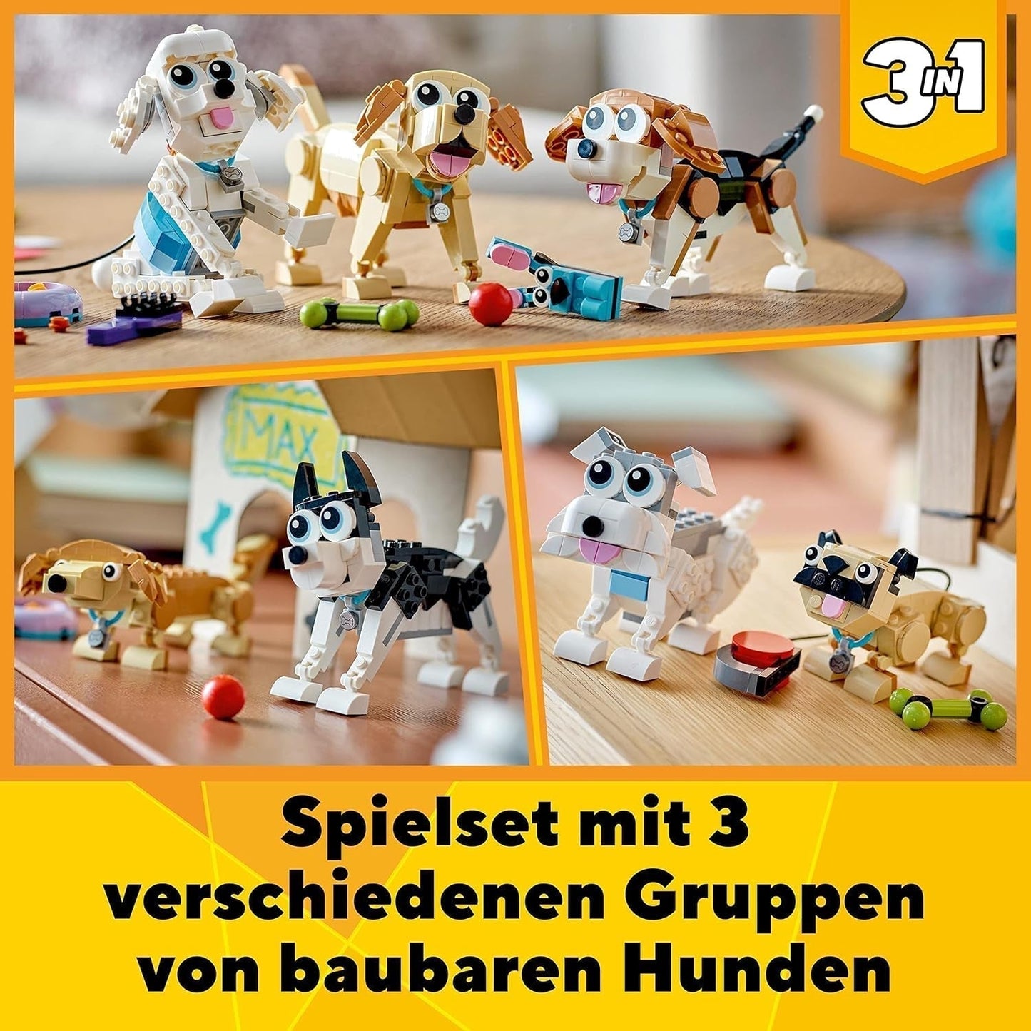 LEGO 31137 Creator 3In1 schattige hondenset met dierenfiguren Teckel, Mopshond, Poedel en meer, speelgoed voor kinderen vanaf 7 jaar, cadeau voor hondenliefhebbers Bouwsets Besuche in LEGO-Store