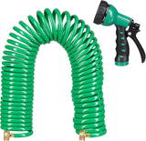 Relaxdays spiraalslang verlengbaar tot 20m flexibele tuinslang met watersproeier 7 spuitpatronen groen