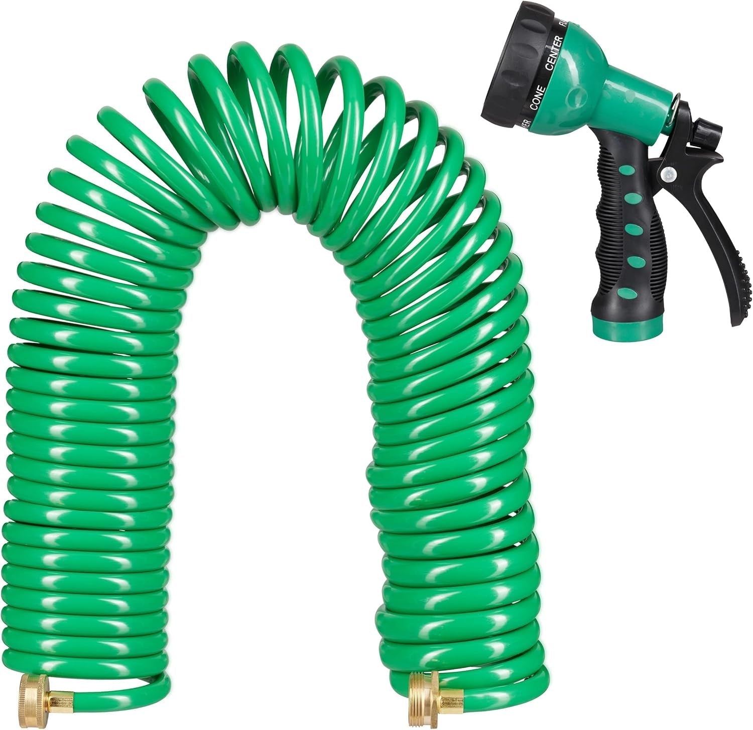Relaxdays spiraalslang verlengbaar tot 20m flexibele tuinslang met watersproeier 7 spuitpatronen groen