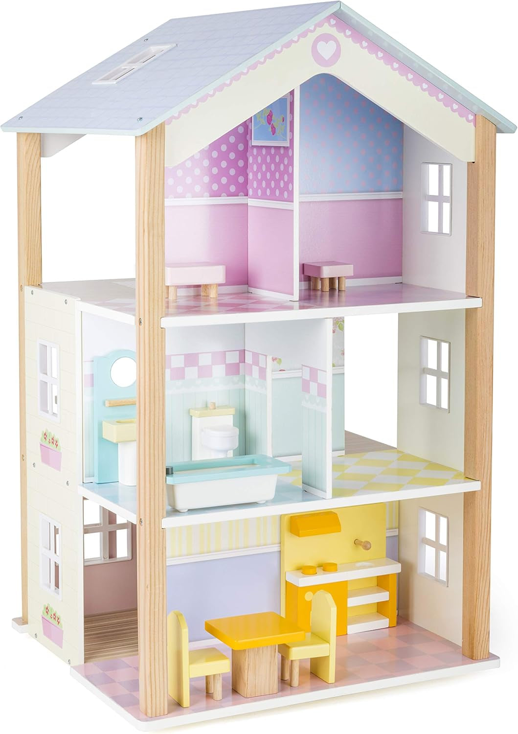 Small Foot 11192 Draaiend houten poppenhuis, paleis, 3 verdiepingen, inclusief speelgoedmeubel, veelkleurig, 37 x 40 x 67 cm