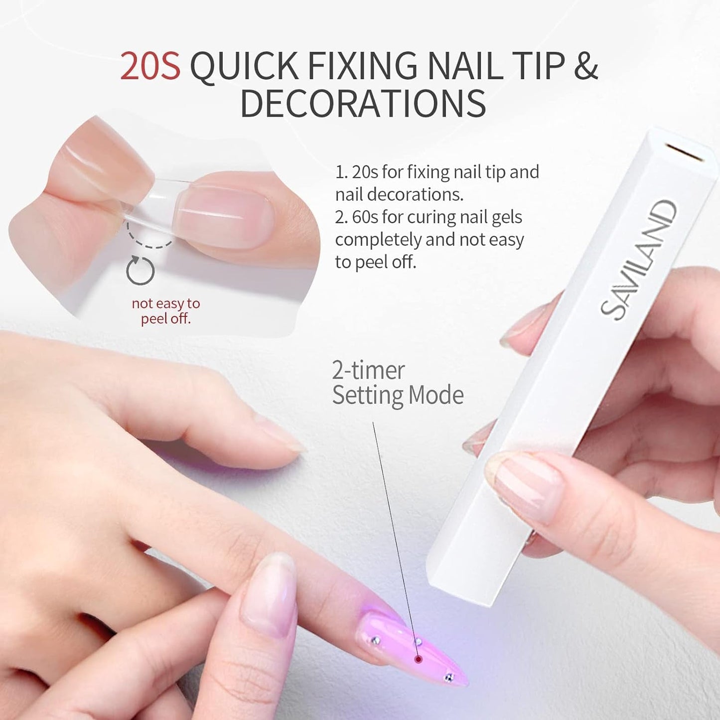 Saviland UV-lamp voor gelnagels: Mini U V-lamp voor nagelsSchützen Sie Die Haut Wiederaufladbar Klein LED Nagellack Trocknergerät Für Nagellack Aufbaugel Nail Tips Nagelkleber Geschenken voor Frauen