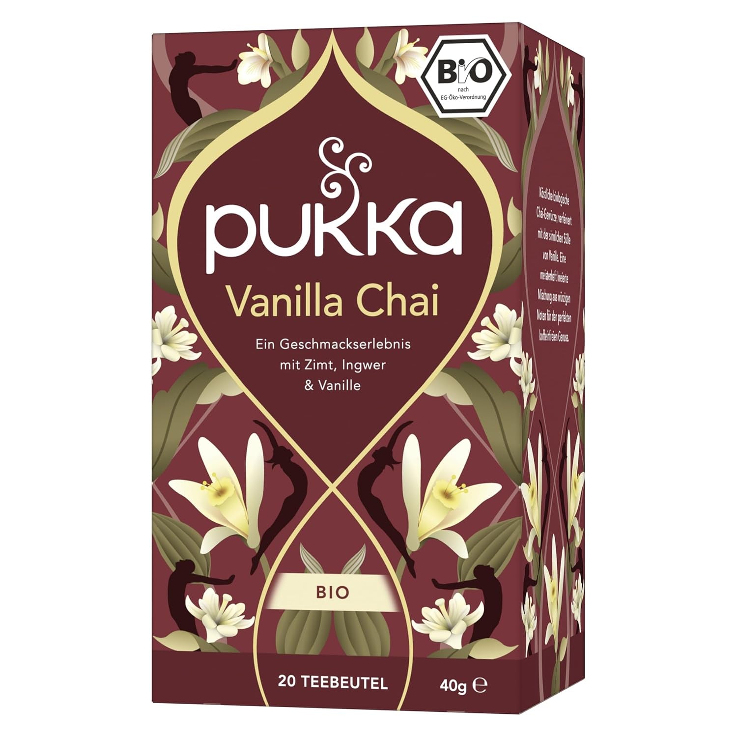 Pukka | Mix van biologische gearomatiseerde thee "Vanilla Chai" | Kaneel, gember en vanille | Thee voor een traktatie met natuurlijke zoetheid | Verpakking van 1 | 20 theezakjes