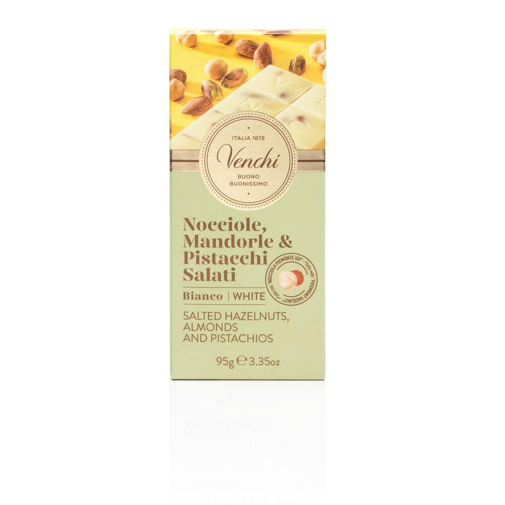 Venchi - Gezouten hazelnootreep, gezouten hazelnoten, amandelen en pistachenoten, 95 g, met "Piemonte-hazelnoten", glutenvrij, zonder kunstmatige kleurstoffen en zonder conserveermiddelen