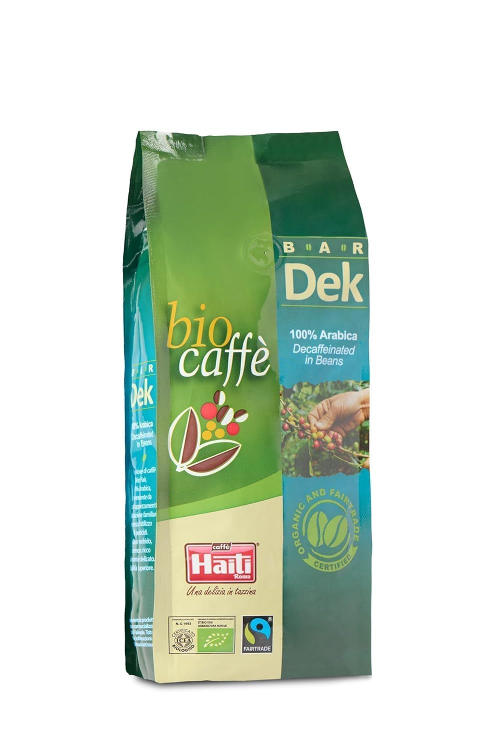 Caffè Haiti Roma biologische cafeïnevrije koffiebonen, 100% Arabica, Fairtrade gecertificeerd, biologische kwaliteit, verpakking van 2 x 500 g