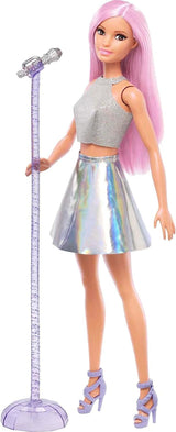 Barbie popster pop in sprankelende rok met microfoon en roze haar cadeau voor 3-7 jaar oude kinderen JCW42 Dazzling Dolls Naty Shop roze