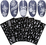 JMEOWIO Nagelsticker Weihnachten Gold Glitter Silber 8 Blatt Nail Art Sticker Selbstklebend Nagelaufkleber Schneeflocke Winterurlaub Decoratie Nageldesign Zubehör