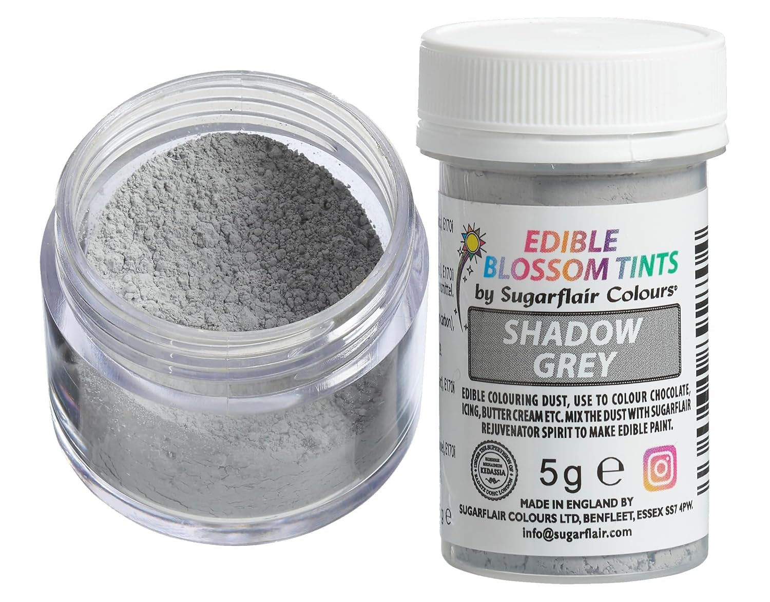 Sugarflair Blossom Tint Dust Dark Grey Food Coloring Powder - Kleurstofpoeder voor taartdecoraties, fondant, glazuur, chocolade, botercrème, macarons en meer - 5G