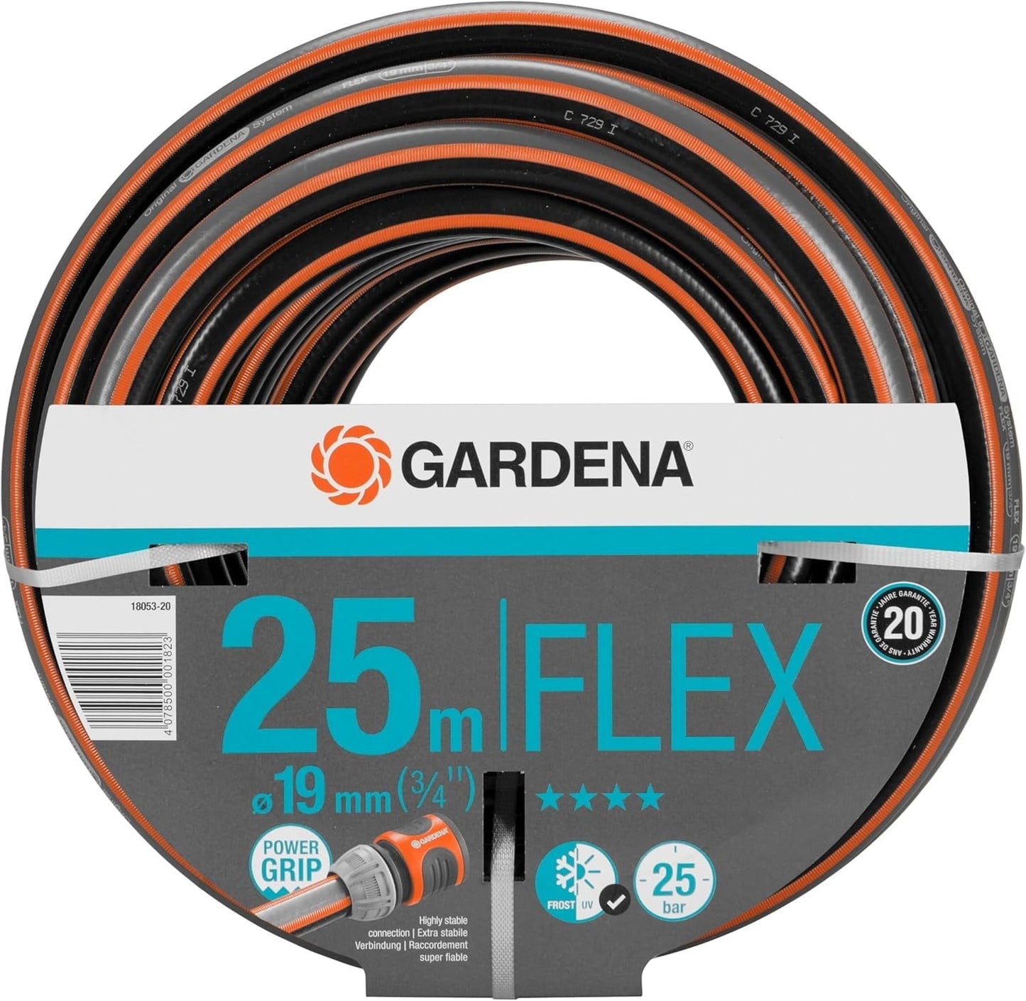 Gardena Comfort FLEX 19 mm (3/4 inch) slang, 25 m: Flexibele, maatvaste tuinslang met Power-Grip profiel, gemaakt van hoogwaardig spiraalmateriaal, 25 bar barstdruk, zonder systeemcomponenten (18053-20)