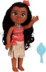 Disney Princess Moana pop van 35 cm, reflecterende glitterogen, beweegbare gewrichten, afneembare outfit, bloemenclip, lang haar, voor meisjes vanaf 3 jaar