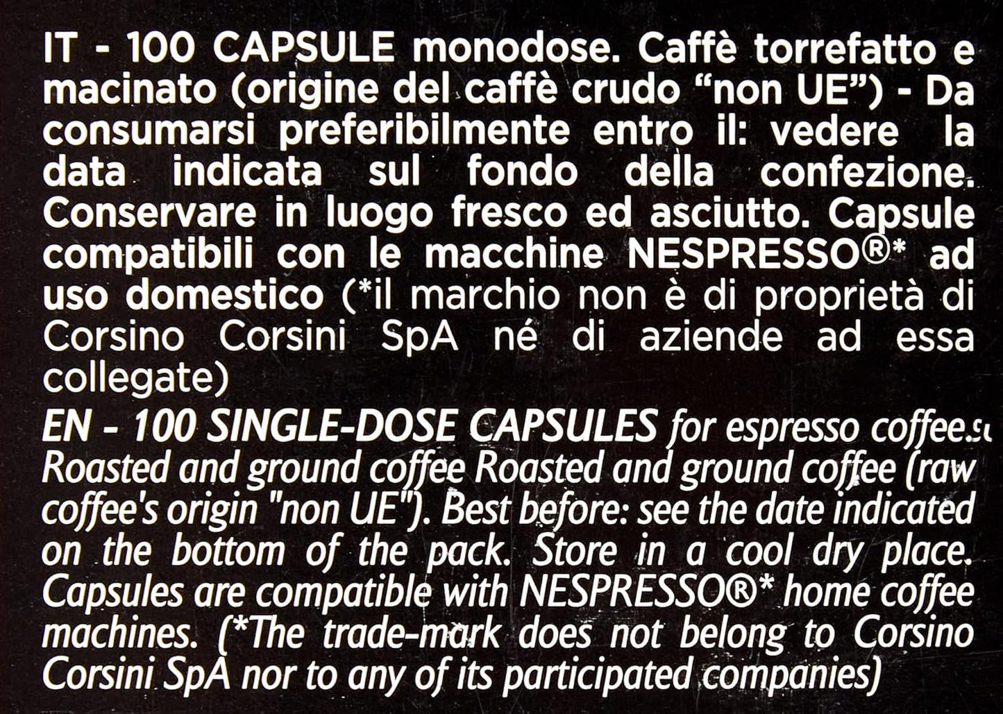 Caffè Corsini - Classico Italiano, Miscela Di Caffè in Nespresso-compatibele capsules, Gusto Forte E Deciso - Confezione Da 100 capsules