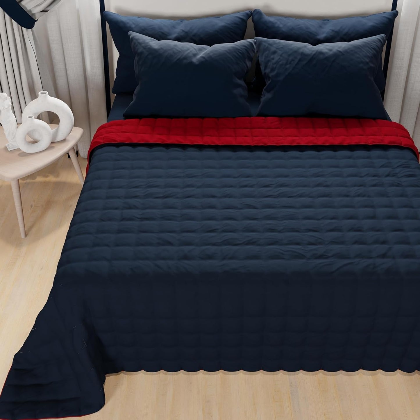 PETTI Artigiani Italiani - Eenpersoonsbedovertrek, dubbelzijdige sprei, verensprei, nachtblauw, wit, 100% Made in Italy