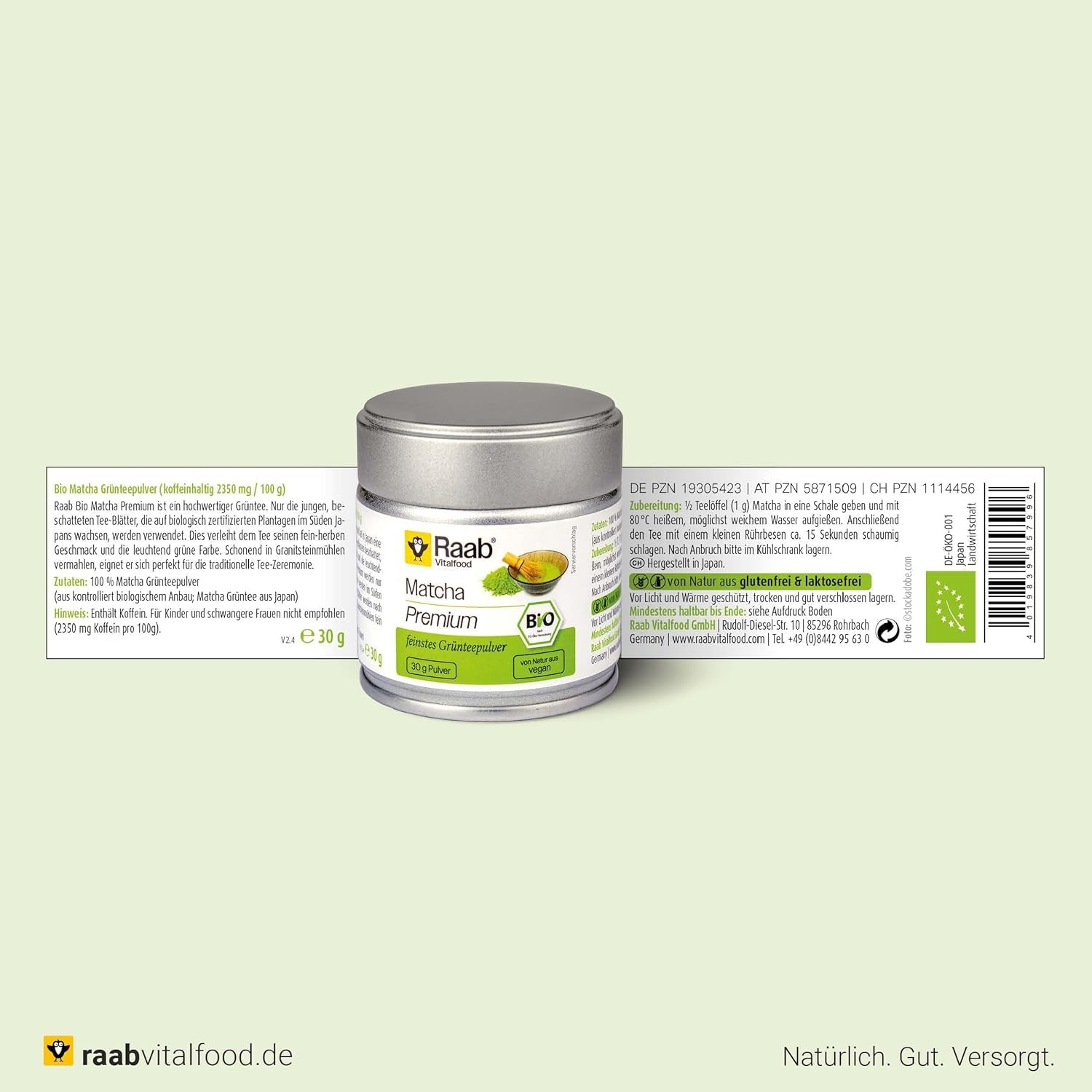 Raab Vitalfood® Premium Bio Matcha Poeder (30g) - Origineel uit Japan, puur matchapoeder zonder toevoegingen, fijngemalen, mild bittere smaak, groene theepoeder, veganistisch, theeceremonie