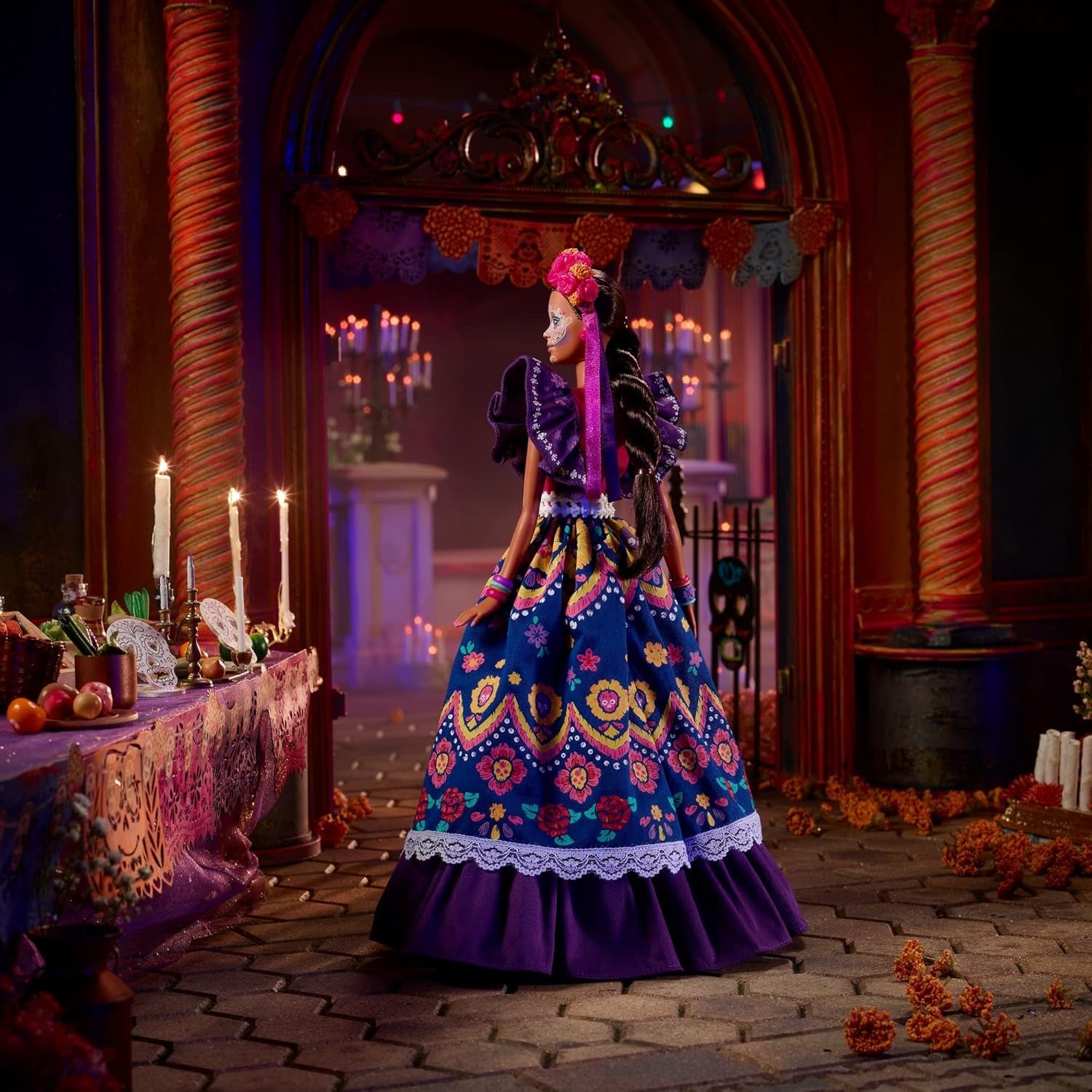 2022 Día De Muertos Barbiepop met gegolfde traditionele jurk, bloemenkrans en Calavera-gezichtsverf, cadeau voor verzamelaars