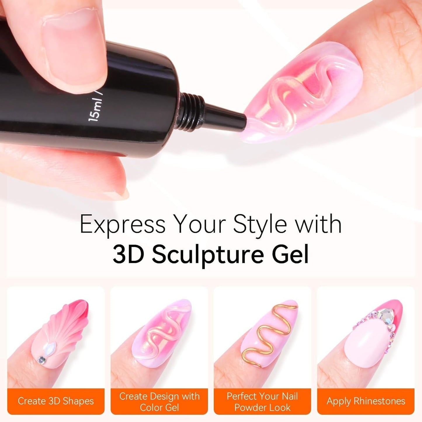 Makartt 3D Nail Art Gel - Strasslijmgel 15G voor nagelsleutelhangers, multifunctionele nagelsculptuurgel voor doe-het-zelf nagelontwerp, nagelsculptuur nagelmodellering thuis (transparant)