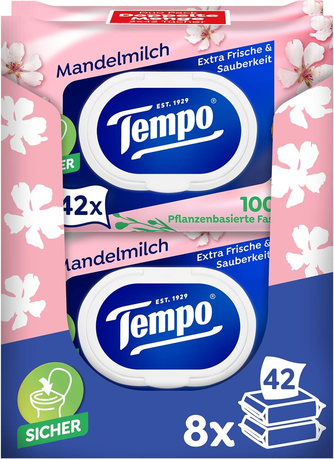 Tempo ''Gentle & Sensitive'' natte toiletdoekjes - Megapack - 16 pakjes van elk 42 doekjes - Duo Packs - Natuurlijke Aloë Vera - Hygiënisch papier, dermatologisch getest, huidneutraal