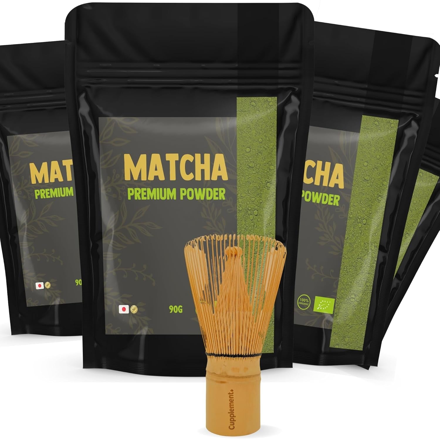Cupplement Matcha 90 gram biologisch - Hoogste kwaliteit groene thee in poedervorm - Geen bamboe garde en draad - Culunair - Beginnersset - Latte - Garde - Japan - Poeder - Thee - Draad - Zak - Smoothie