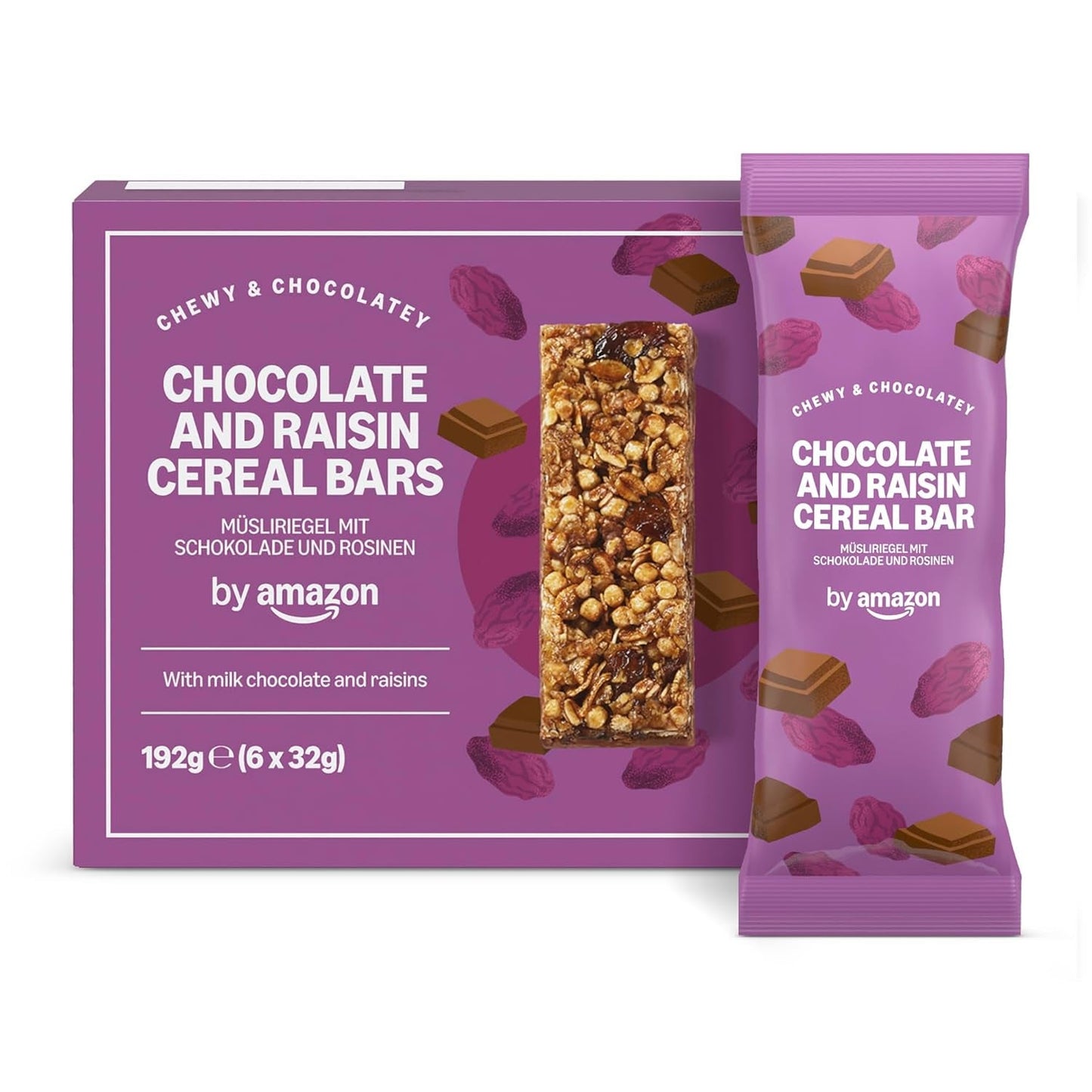 Mueslireep met chocolade en rozijnen van Amazon, 192g