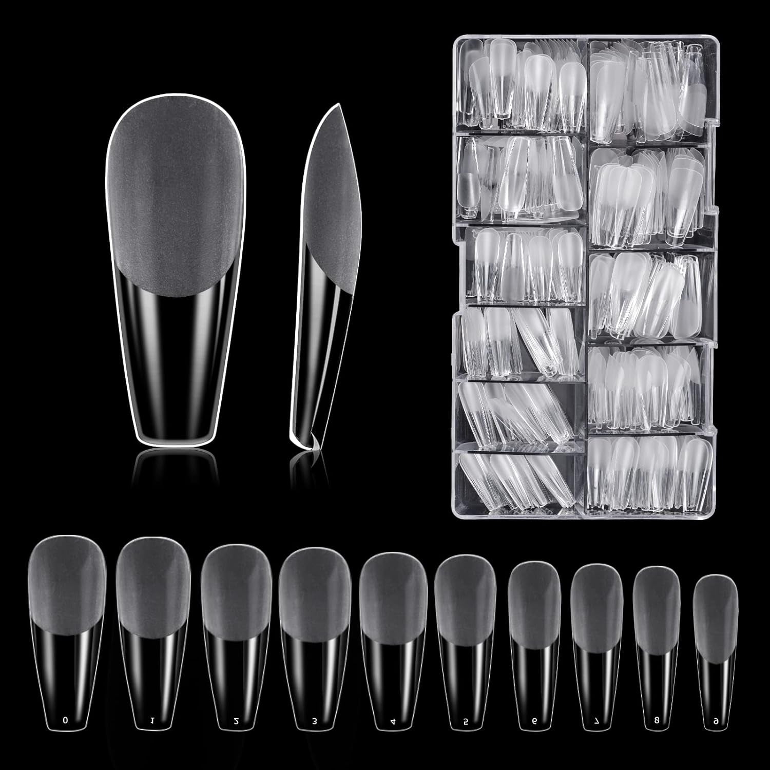 Soorten nagels, 500 stuks kunstmatige acryl valse nageltips met opbergdoos voor nagelsalons en doe-het-zelf nagelkunst voor thuis, 10 maten