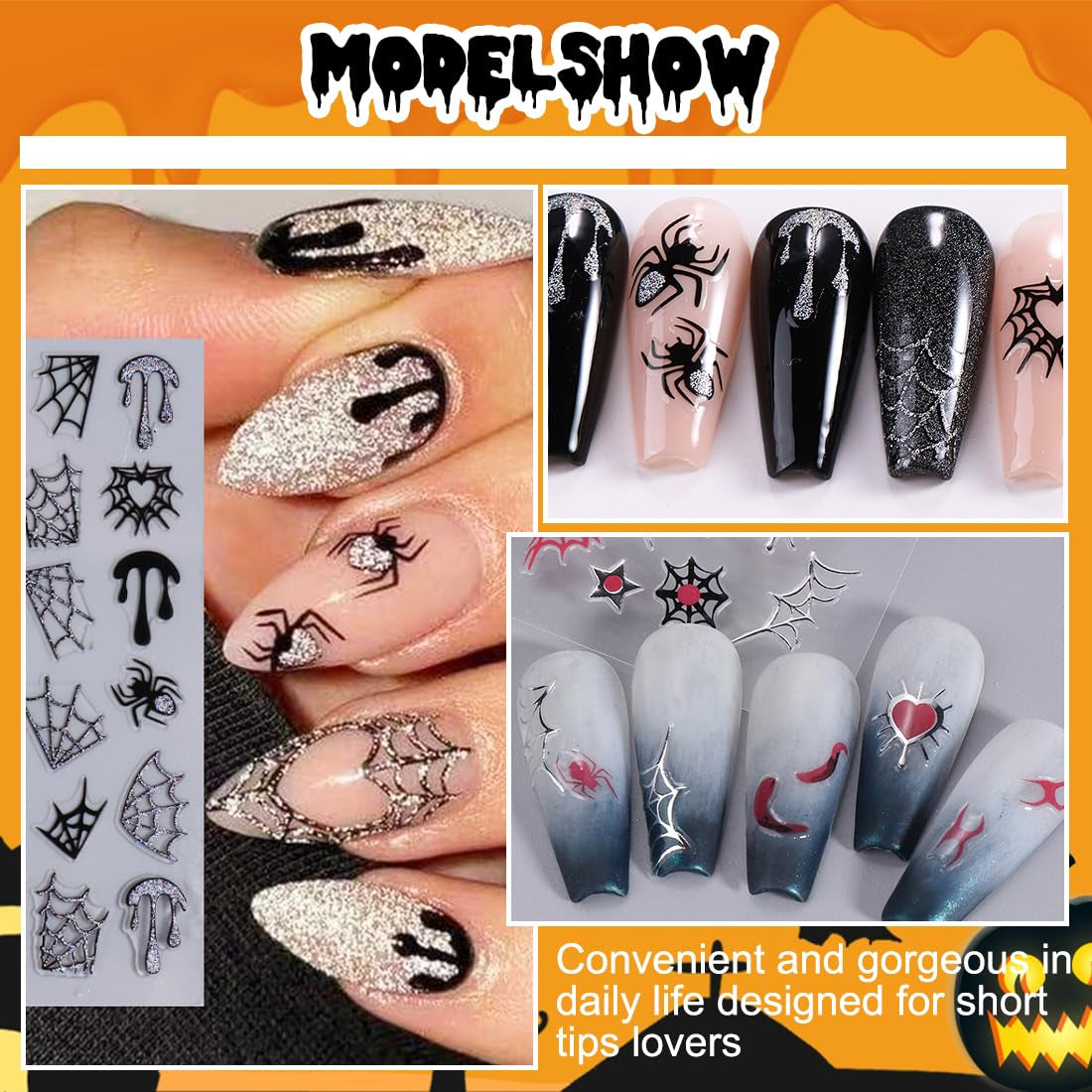 5 stuks Halloween 3D nagelstickers, 5D stereoscopische nagelstickers, nageldecoraties, nagelontwerpaccessoires
