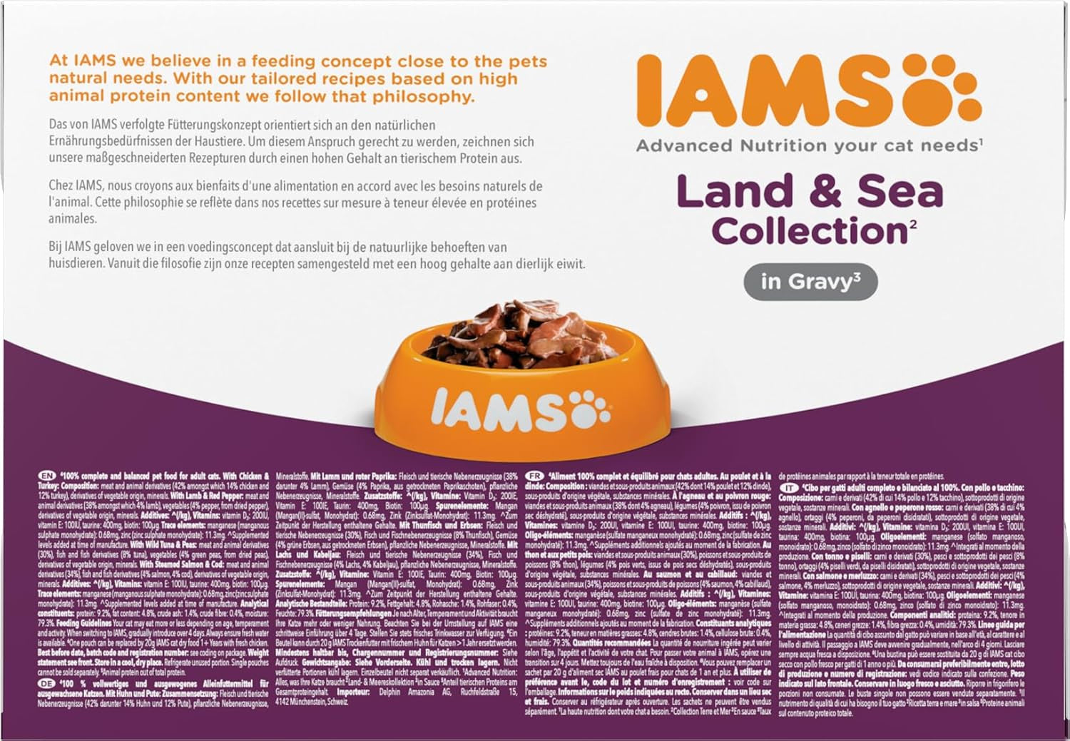 IAMS Delights Land & Sea Collection Natvoer voor katten - Assortiment vlees en vis Multipack in saus, Natvoer voor katten vanaf 1 jaar, 12 x 85 g