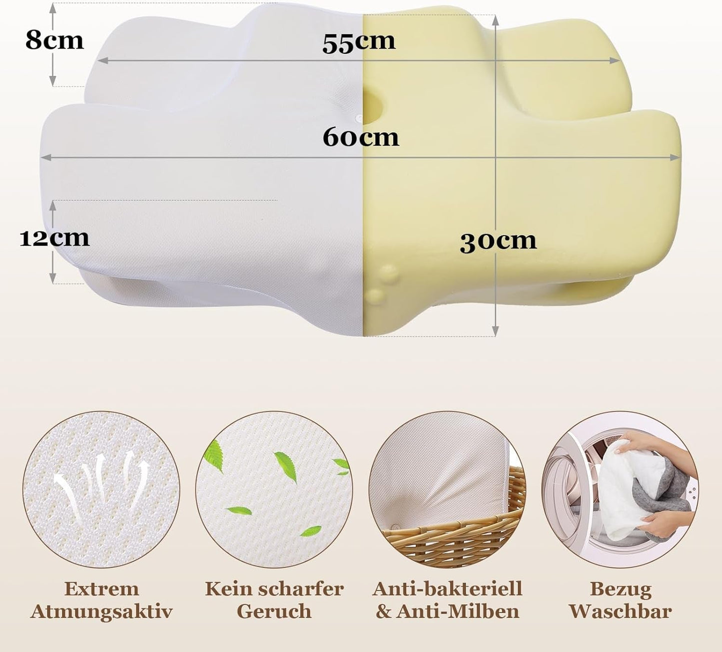 Wellsync Nekkussen Ergonomisch Kussen Memory Foam Kussen Orthopedisch Kussen Voor Zijslapers Rugslapers Buikslapers Nekpijn Wit Grijs Cervicale Orthopedische Kussens Naty Shop