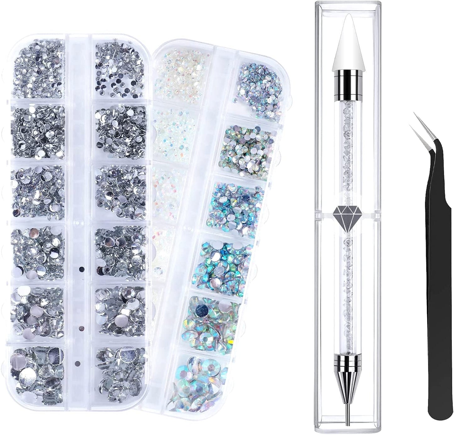 ANGNYA 4000 Stück Strasssteine ​​​​Nägel Nail Art Strasssteine ​​​​Dekorationen Nagelsteine ​​​​Für Nail Art Zubehör en Klare Kristall Strasssteine ​​​​Handwerk Mit Pick up Pinzette en Strass Picker Dotting Pen…