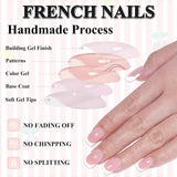 Lichtroze zelfklevende Franse nagels - 32 stuks lijm op Franse nagels - vierkante korte kunstnagels - ademende lijm op kunstnagels - volledige dekking kunstnagels voor dames (lichtroze)