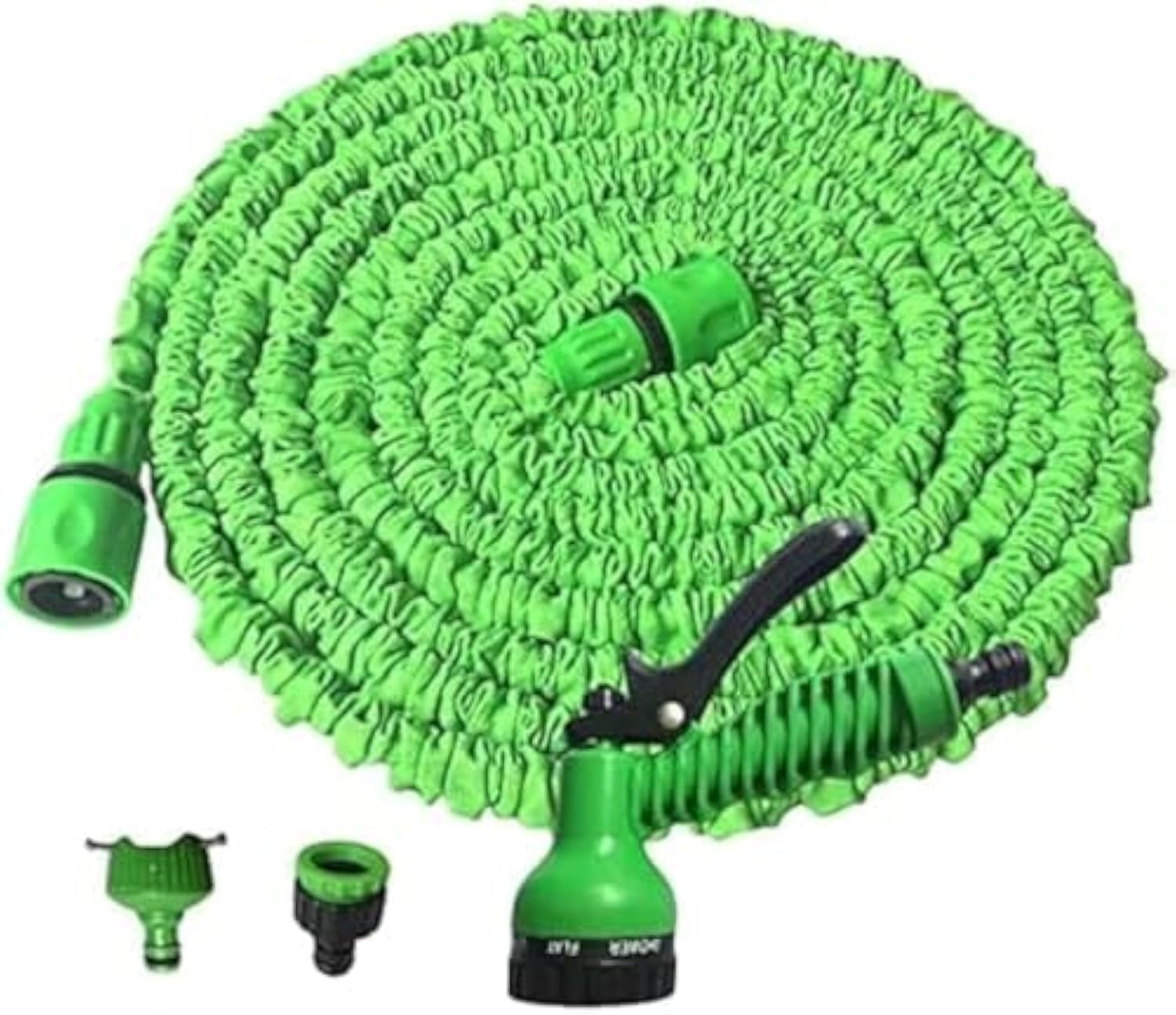 Flexibele tuinslang 15m groen, kunststof/rubber, 7-weg sproeikop, 8 bar, 0,68 kg, 1 stuk