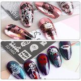 JMEOWIO Nagelstempelsjablonen Halloween 6 Stück Nagelstempelsjablonen Nail Art Decoratie Nageldesign Zubehör Böse Gruselige Kürbis-Geisterhexe