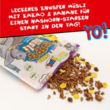 FRECHE FREUNDE KIDS, Bobs & DIKKAS Krokante banaan-cacaomuesli, knapperige chocolademuesli voor kinderen, suikerarm, geen toevoegingen, 100% veganistisch, 6 stuks (6 x 280 g)