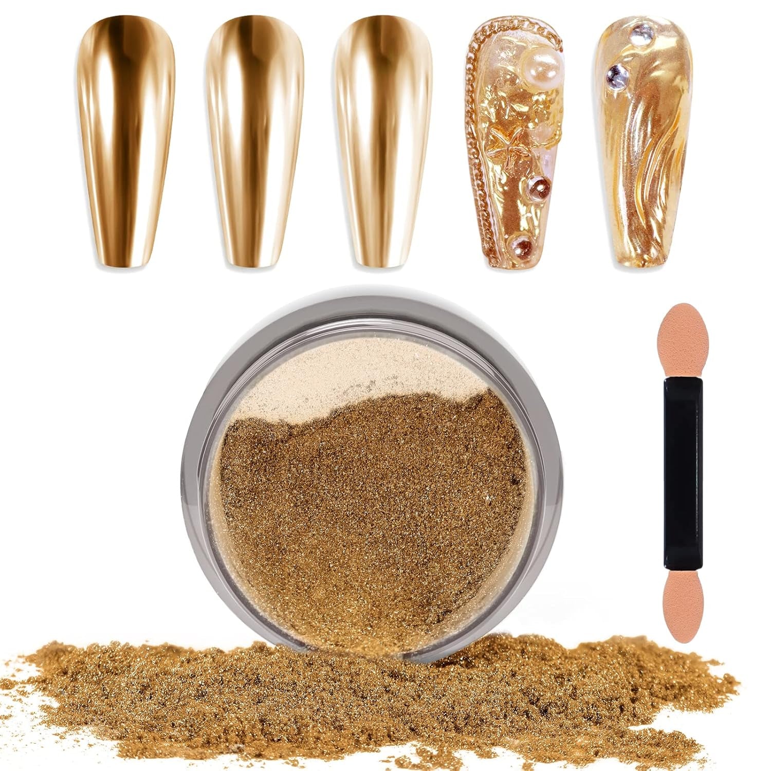 Chrome Nagel Pulver Spiegel Effect Metallic Staub Holografisch Glitter Glasierte Maniküre Decoratie Reflektierende Pigment voor DIY Gel Polish Nail Art, Harz Handwerk, Geschenke voor Goud