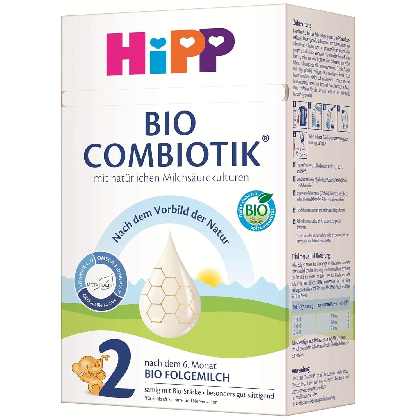 HiPP 2 Biologische Combiotik (4 x 600g), opvolgmelk na 6 maanden, met zetmeel, natuurlijke culturen van melkzuur, GOS, Omega-3 (DHA, ALA), van de beste biologische kwaliteit