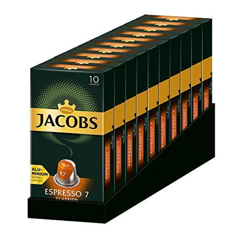 Jacobs Kaffeekapseln Espresso Classico, Intensität 7/12, 10 x 10 Getränke, Nespresso* compatibel Kaffee Kapseln, 100 Kapseln