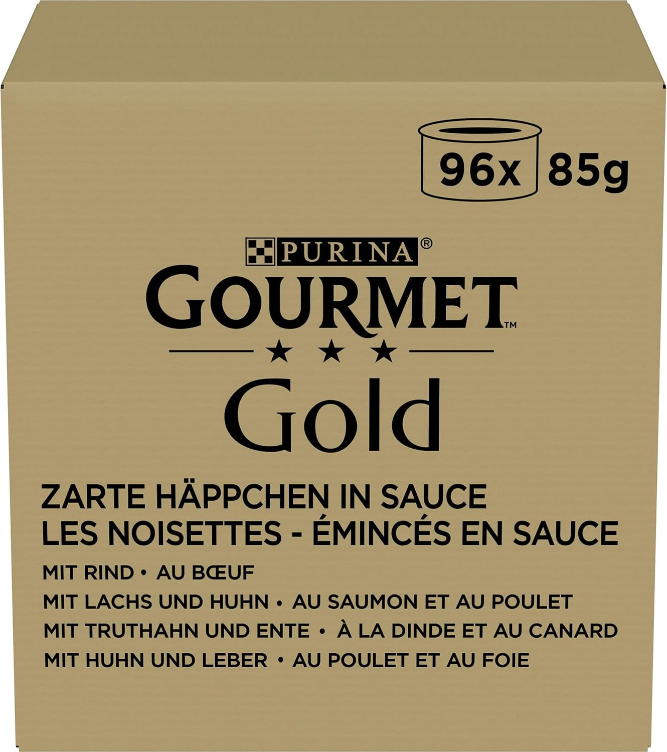 Kattennatvoer Gourmet Gold Tender Morsels in saus, gemengde mix, verpakking van 96 (96 x 85 g)