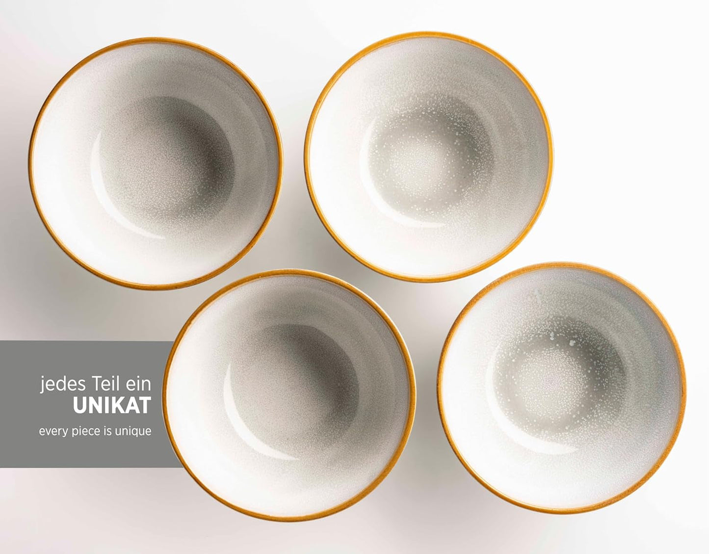 MÄSER Mabella, Vintage servies voor 4 personen, 20-delig combiservies met verfijnd reactief glazuur en fijne bruine rand, Steengoed, Grijs-Beige