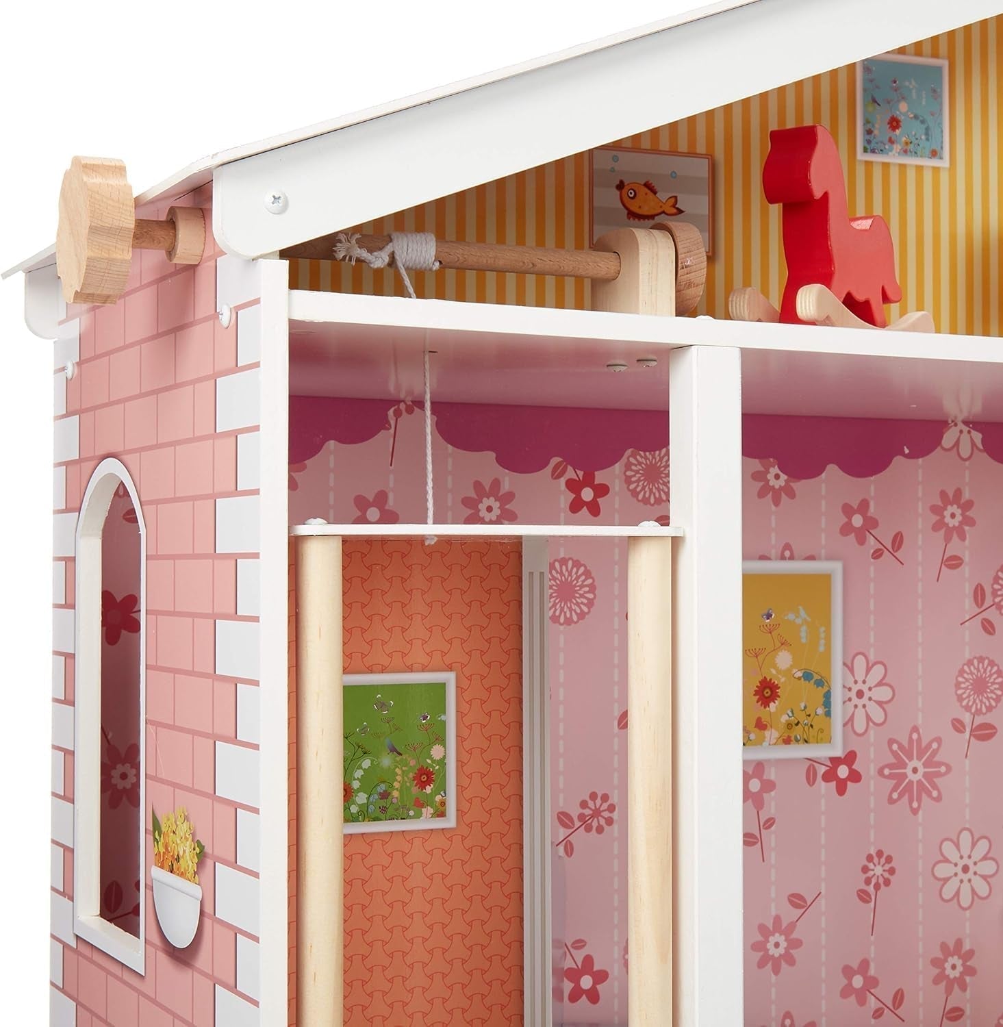 Amazon Basics houten poppenhuis en meubelaccessoires met 4 niveaus voor poppen van 30 cm Naty Shop-poppenhuizen